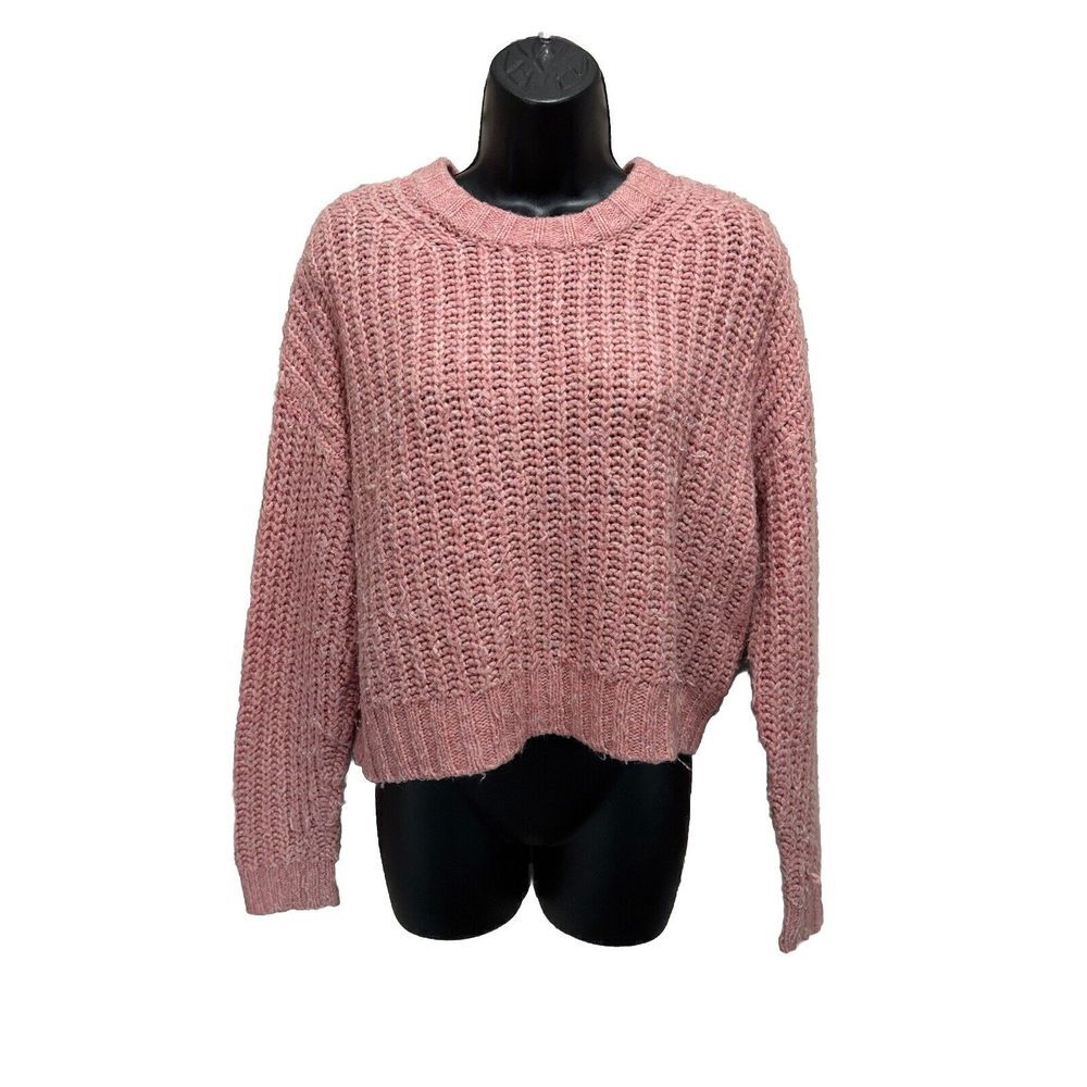 American Eagle Pink Chunky Knit Sweater Crew Neck‎ Long Sleeve Size XS Crop